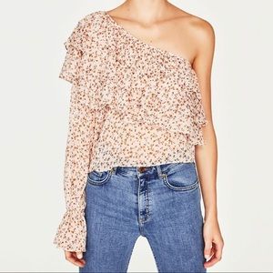 Boho shiffon ruffle one sleeve floral top